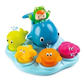 Smoby – Cotoons Ile de Bain – Jeu de Bain – 4 Personnages Gicleurs d&rsquo;Eau + 1 Baleine Arrosoir – Jouet pour Bébé dès 12 Mois – 110608