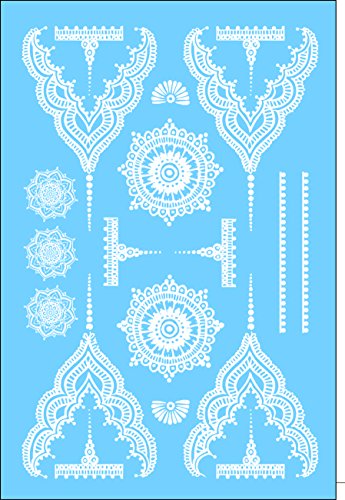 WHITE HENNA TATTOO White Jewelry Tattoo Fake Temporary Tattoo Sticker N39 for Hand Arm Body Back Le