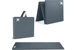 Xn8 Sports Tri-Fold Gymnastics Tumble Mat - 6cm Thick & 6Ft Long Foldable Gymnastic Exercise Mat for Kids and Adults- Non Slip PU Leather Surface Crash Mat with Carrying Handles for Yoga Pilates
