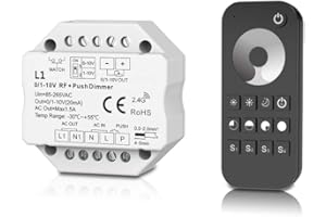LEDUX 0/1-10V Dimmer mit 2.4G Funk, Push-Dimm Funktion, 230V, 1 Kanal, Einstellbar für 0-10V oder 1-10V (Dimmer + Fernbedienung)