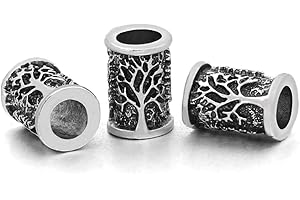 Wuzdy Perle de Barbe Viking en Argent - Diamètre Intérieur 6 mm - Perles Viking en Forme de Barbe pour Cheveux Dreadlocks Bracelets Pendentifs Colliers en Argent Arbre Vintage Silver