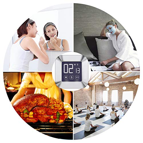 E-More Küchenuhr Timer, Touchscreen Digitaler Küchentimer, Kurzzeitmesser Küche Magnetischer Elektronischer Zeitschaltuhr und Stoppuhr Schallendem Alarm mit LCD Display - 7