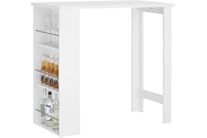 SoBuy FWT17-W Stolik Barowy Wysoki Stół lada Kuchenna Półka Kuchenna Loftowy półka na przyprawy z 3 Półkami, biała