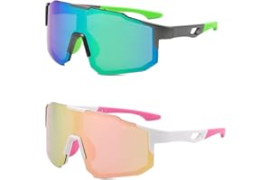 DXPETA 2 Pcs Running Sunglasses Women, Running Glasses For Men, UV400 Protection Ski Goggles Outdoor Bicycle Motorbike Driving Fishing(Pink, Green)