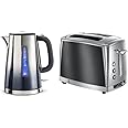 Russell Hobbs 25111 Eclipse Polished Stainless Steel and Midnight Blue Ombre Electric Kettle, 3000 W, 1.7 Litre & 23221 Luna Two Slice Toaster, 1500 W, Grey