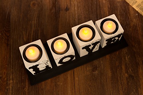 Home Decor weiße LED Holz-Teelicht Kerze Halter Love Dream Geschenk-Set love - 3