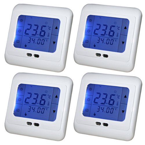 Preisvergleich Produktbild Kaleep 4x LCD Blau Touchscreen Digital Programmierbar Thermostat Wochenprogramm Fußbodenheizung Raumthermostat