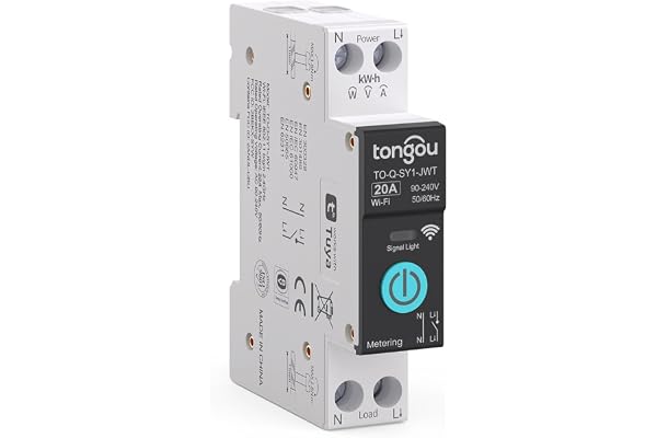 TONGOU DIY 1P+N - Commutateur WiFi à rail DIN 20A WLAN pour relais - Application iOS/Android TUYA/Smart Life - Commande vocale pour Smart Home avec mètre