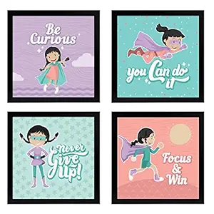 Chaka Chaundh - Suitable Quotes wall frames for kids room - Kids Quotes Frame - Inspirational Quotes Wall Frames For Kids - Motivational Quotes Frames For Kids - Photo Frame For Kids Birthday - Photo Frame For Kids Birthday - (23 Cm X 23 Cm X 4 Cm) Set Of 4 