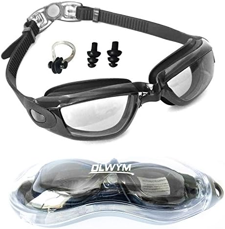Swim Goggles, Olwym Adult Clear Swimming Goggles for Women Men Kids Boys Girls - No Leak Anti Fog UV Protection Triathlon Swim Goggles with Free Goggle Case Nose Cover Ear Plugs Clear Vision (Black - Clear Lenses)