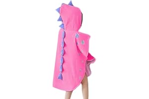 SHALWINN Kids Cotton Hooded Towel Cartoon Dinosaur Bathrobe Bath Poncho Towel for Boys Girls, 0-4 years, Pink