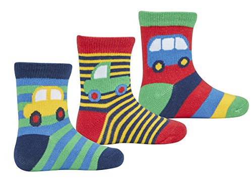 3 Pairs TICK TOCK Baby Boys Design Socks Cotton Rich Cute Bright Car Newborn