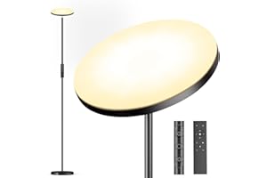 LUCKEA LED Uplighter Floor Lamp Living Room - 2700K-6500K Color Temperature, Modern Floor Lamp with Remote Control & Touch Control (Jet Black‌)