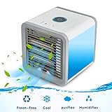 【Portátil y USB Alimentado】: El enfriador de aire compacto personal es de tamaño pequeño (8.0* 7.8 * 7.8 pulgadas) y liviano (aproximadamente 1kg), fácil de transportar en un hogar de oficina para acampar, y así sucesivamente. Desarrollado por USB.