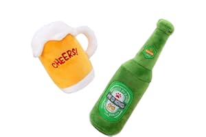 CHEWFFON Squeaky Toy, Plush Dog Toy, Boredom Chew Toy, Cute Squeaky Dog Toy for Puppies, Small, Medium, Large Breeds (Beer)