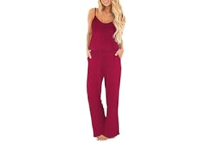 OUGES Women's Summer Jumpsuits Sleeveless Wide Leg Pants Casual Playsuit with Pockets