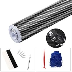 sfesnid 6D Film Autocollant Adhésif Vinyle en Fibre de Carbone + Vinyl Film Kits applicateurs d'installation Stickers Voiture Extérieur et Intérieur Décoration Voiture (300cm*30cm)