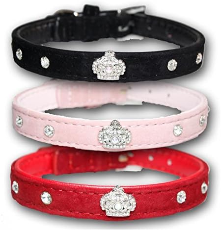 Dog Collar Puppy Coller Crown Diamante Colar Pet Felt Small Medium Large Bling Fashion (Medium 29cm-35cm Width 2cm, Pink)