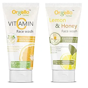 Orgello Herbal Vitamin C Face Wash (100 ml ) + Lemon and Honey Face Wash ( 100 ml ) - Pack Of 2 - for men women girls boys normal oily dry skin sls paraben mineral oil free