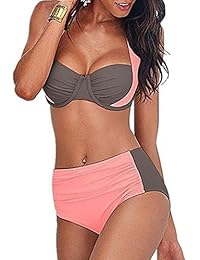 YeeHoo Mujeres Verano Cintura Alta Vintage Push Up Bikini Traje De Baño Beachwear Talla Alta