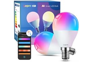 Lepro BP1 AI inteligentna żarówka E14 RGBWW, współpracuje z Alexa i Google Assistant, synchronizacja muzyki, zmiana kolorów, 4,9 W = 40 W, ściemnianie 470 lm, sterowanie głosowe za pomocą aplikacji