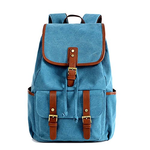 Large Capacity Vintage Canvas Backpack Travel Rucksack Student Satchel School Bag (blue)