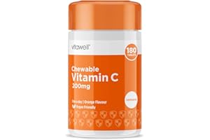 Vitawell Chewable Vitamin C | 180 Chewable Tablets | High Strength 250% RDA 200mg Vitamin C Formula | Orange Flavour | 6 Months’ Supply | One a Day Chewable Adult Vitamin | Immune Health | By Vitawell
