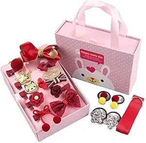 Droposale Girl Hair Clip Princess Hair Clip Cute Cartoon Clip, Headband, Schoolgirl, Baby Girl Toddler Set Gift Box 18 PCS (Red)