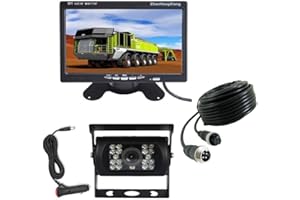 ZHANHONGXIANG Vehicle Reversing Camera 7" Monitor Kit,4 Pin 18LED IR Night Vision Waterproof Rear View Mirror Camera System + 7 inch Car LCD Screen 12V-24V With 15m Cable For Bus Truck Trailer RV Motorhome