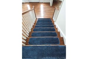 EMMAHOME New Luxury Microfiber Soft Carpet Stair Treads NON-SLIP MACHINE WASHABLE Mats/Rugs, 20x55cm (Blue, 15)