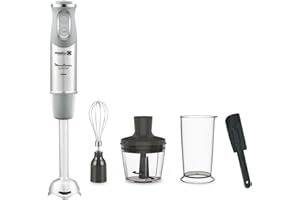Moulinex Quickchef DD655DES Mixeur plongeant + spatule, pied métallique, 1000 W, 10 vitesses, lames Powelix, hachoir 500 ml, verre doseur 800 ml, gris