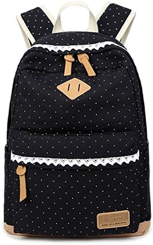 Teenage Girls Canvas School Bag, Causal Light Weight Polka Dot Backpack, Fashion Lace Racksack for 14 inch Laptop, Essential when Back to School