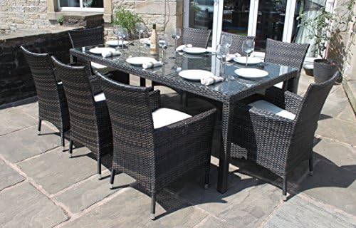 Rattan Outdoor 8 Seater Garden Furniture Dining Set in Mixed Brown