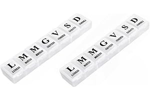 GUTE LINES Portapillole Settimanale Contenitore per Pillole con 7 Giorni Pillole Organizzatore, Promemoria per Pillole (2 PACK x 7 scomparti)