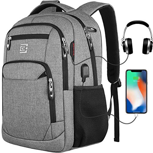 Travel Laptop Backpack with USB Charging&Headphone Port,Anti-Theft Business Laptop Backpack with Breathable Padded Shoulder Strap, Water Resistant 15.6'' Computer Rucksack for School/Work/Travel
