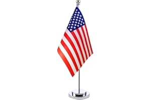 HOLLYLIFE Drapeau États-Unis de Table avec Mât en Métal Petit Drapeaux USA de Bureau Drapeaux de Bureau Américain 21 x 14 cm et Support pour Mât Hauteur 30cm pour Bureau Maison Conférences Festival Célébration