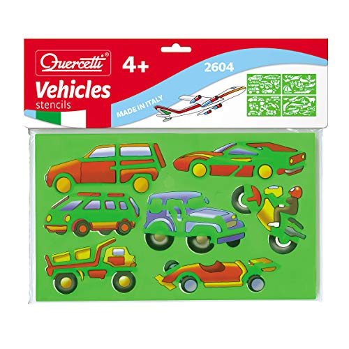 Quercetti - 13/2604 - Loisirs Créatifs - Set De 4 Pochoirs Des Véhicules