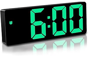 Mardiko Digital Alarm Clock Bedside Mains Powered Battery Alarm Clocks for Bedroom, Electric LED Alarm Clock Silent Non Ticking with Snooze Date Temperature Adjustable Brightness for Adult Kids, Green