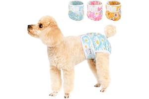 SlowTon Lot de 3 couches réutilisables pour chien - Sans fuite - Lavables - Absorbantes - Confortables - Boutons réglables