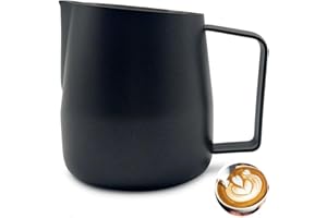 Wrobic Milk Frothing Pitcher 12oz/350ml, Stainless Steel Milk Jug for Making Latte Art and Coffee Cappuccino,Latte Art Barista Steaming Pitcher Milk Frother Jug with Scale，Angled Opening