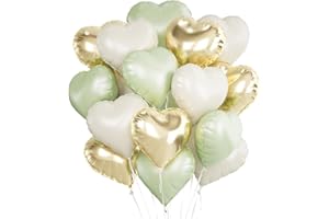 MELEAGER Herz Folienballon 24 Stück,Herz Helium Luftballons,Heliumballon Herzen,Grün Gold Herzluftballons,Herzform Folienluftballon Herzballons für Geburtstag Hochzeit Valentinstag