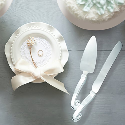 raypard Edelstahl Messer und Server Set mit Fashion Griffe für Hochzeiten, Geburtstage, Kuchen, mit 4 Kuchengabeln - 2