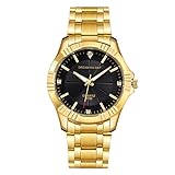 DREAMING Q&P Herren Quarz Analog Uhr mit Gold Edelstahl Armband Länge Verstellbar WD005B