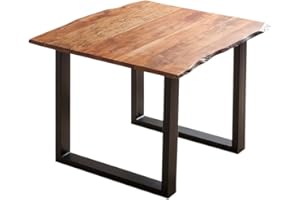 SAM Esszimmertisch 80x80 cm Laurina, Baumkantentisch aus Akazienholz, massiv + nougatfarben, U-Metallgestell Schwarz, Esstisch mit echter Baumkante