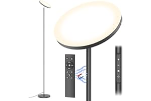 AMDELNE Lampadaire sur Pied LED, 3330LM 30W Lampadaire LED Dimmable avec 6 Modes de Scène, 3000K-6000K Floor Lamp Moderne avec Télécommande, Lampadaires Noir Haut 175cm pour Salon, Chambre, Bureau, Hôtel