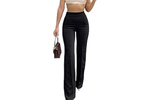 HAWILAND Womens Flared Trousers High Waisted Elasticated Smart Casual Bootcut Work Trousers Office Elegant Long Work Pants