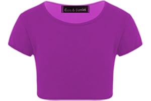 GUM & BERRIES Enfants Filles Néon Fluorescent Plaine À Manches Courtes Crop Tops T-Shirt Tee Top Dance Wear Gymnastique Déguisements Âge 3-14 Ans