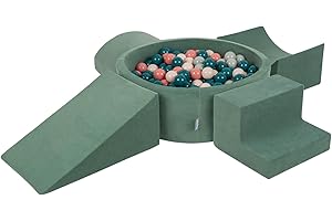 ‎KIDDYMOON KiddyMoon Spielplatz Velvet Aus Schaumstoff Mit Samt Rund Bällebad (200 Bälle) + Version 5 Ballgruben Für Babys Spielbad, Hergestellt In EU, Waldgrün: Dunkeltürkis/Pastellbeige/Grüngrau/Lachsfarben