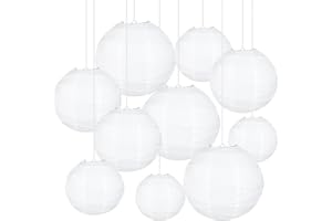 LIHAO Kit Abat-Jour Suspendu, 6" 8" 10" 12" Lampion Papier Boule Blanc Creative pour Décoration de Mariage, Maison, Noël, Fête (10pcs)