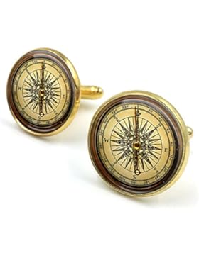 Vintage Kompass Glaskuppel Runde Cabochon Manschettenknöpfe Geschenk UK